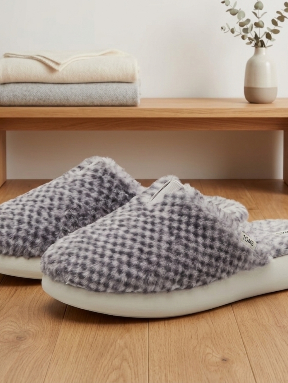 Toms Women's Gray Fuzzy Slip-On Slippers